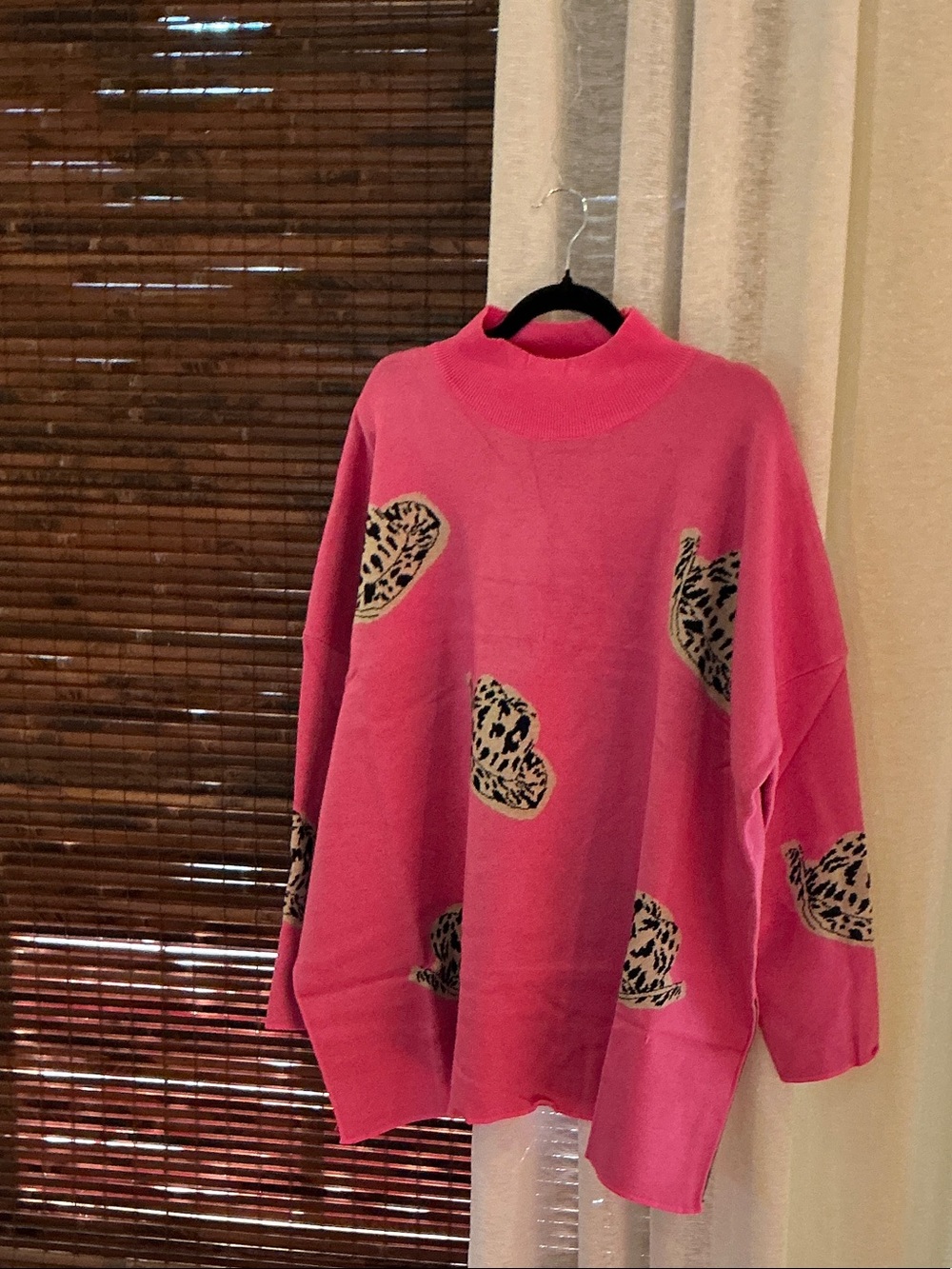 entro Hot Pink Heart-Print Turtleneck Sweater